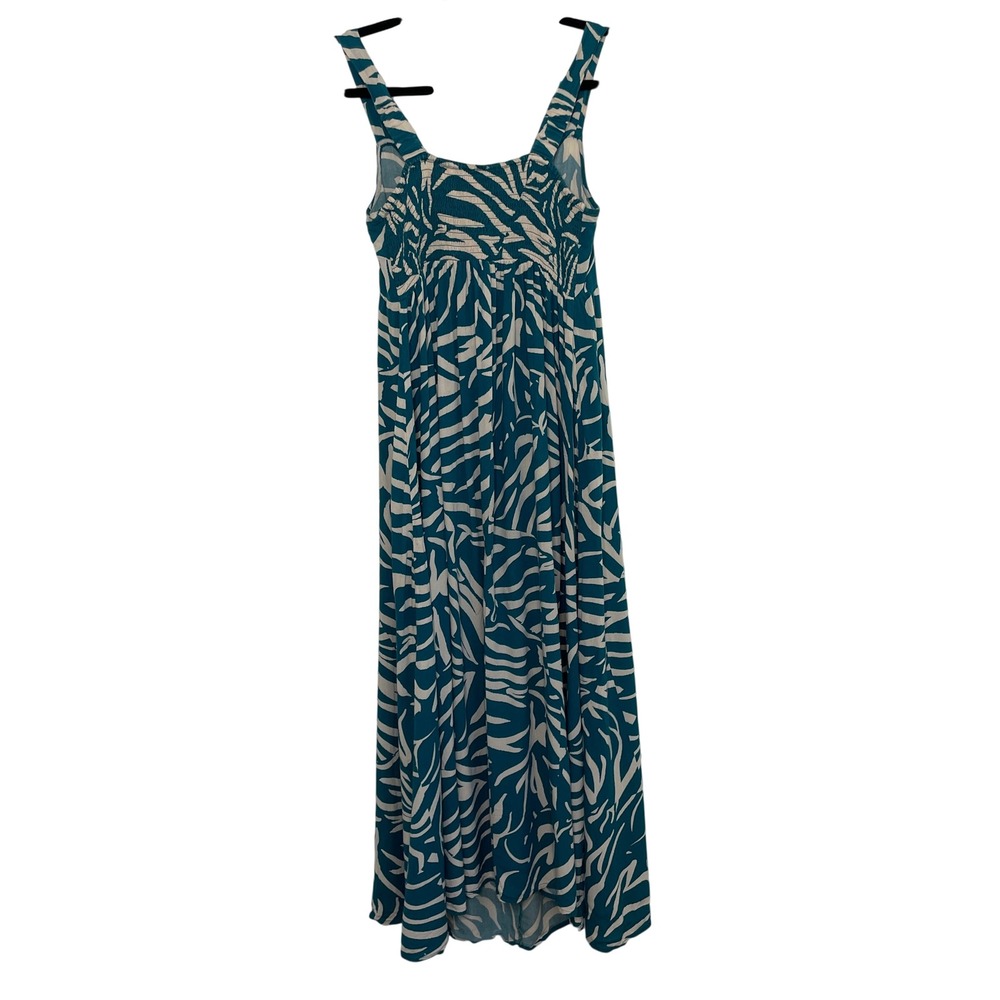Goa Beachwear by Japna Maxi Dress Womens XS Teal Zebra Print Smocked Back - Picture 2 of 7